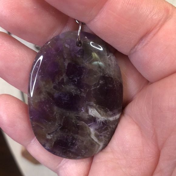 Gemstone & Fossil Pendant on Waxed Necklace w/Ornate Bail Lobster Claw Clasp - Picture 15 of 16